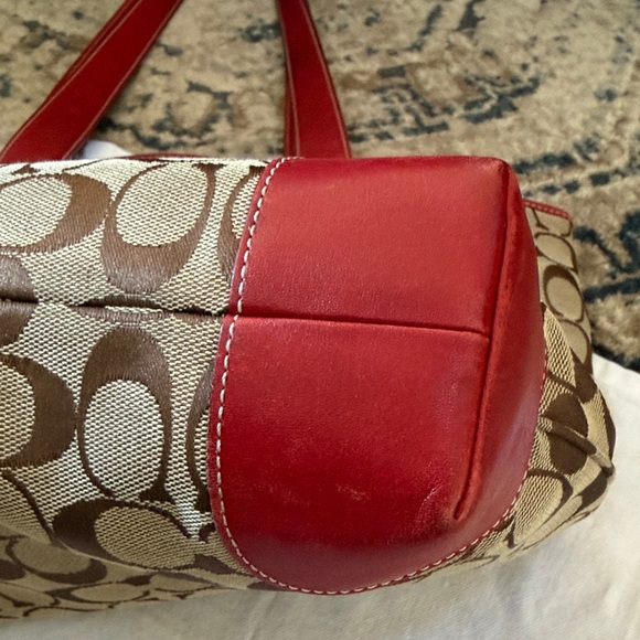 Vintage Coach Logo Canvas with Red Leather Tote Bag - Picture 6 of 12